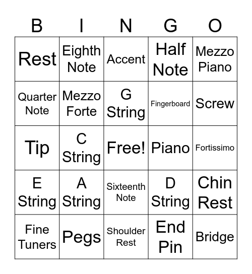 Orchestra Vocab Bingo Card