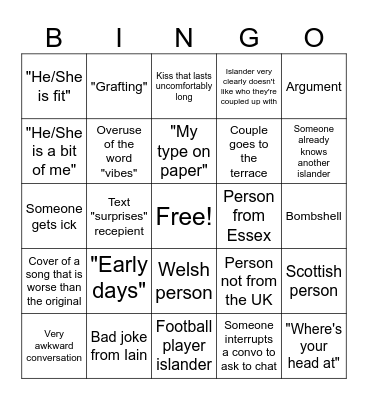 Love Island 2025 Bingo Card
