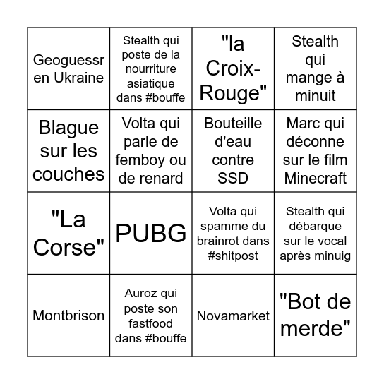 Bingo Queenston Bingo Card