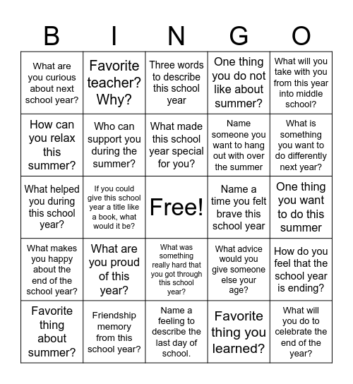 Therapy Bingo Card