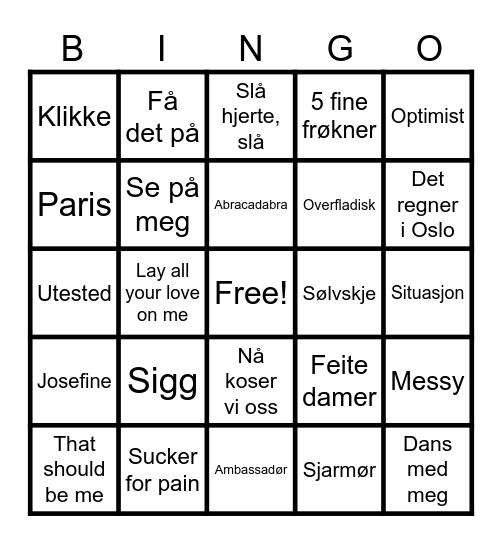 Sara's Musikkbingo Card