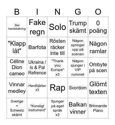 Eurovision 2025 Bingo Card