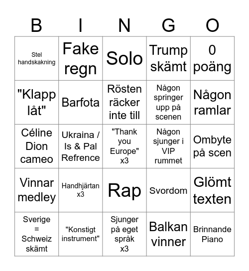 Eurovision 2025 Bingo Card