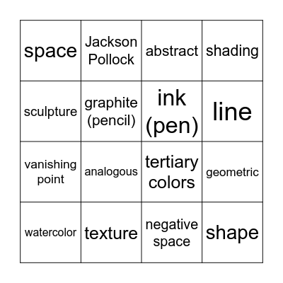 Art Vocabulary Bingo! Bingo Card