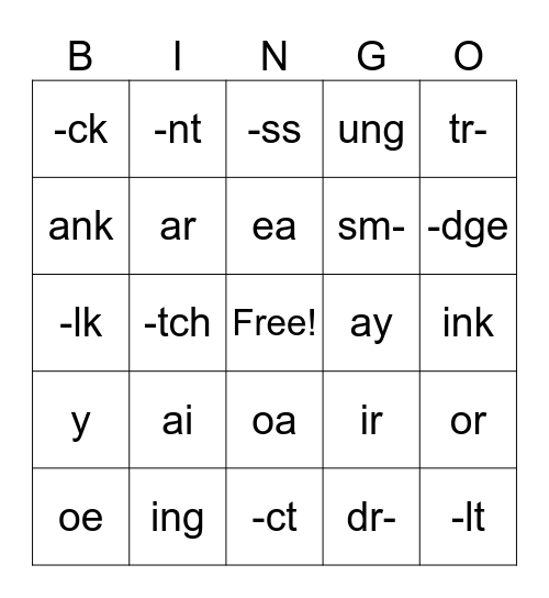 Letters and Sounds Bingo Card