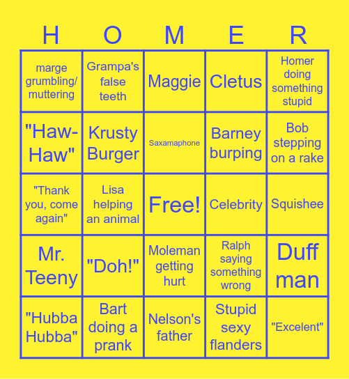 Simpson bingo! Bingo Card