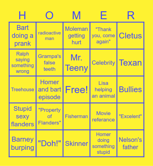 Simpson bingo! Bingo Card