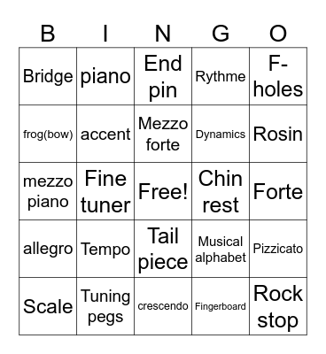 Musical vocabulary Bingo Card