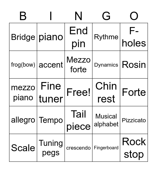 Musical vocabulary Bingo Card