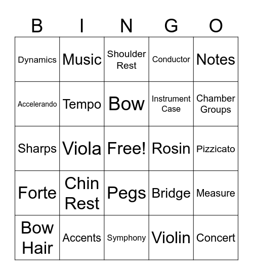 Orchestra Bingo Card