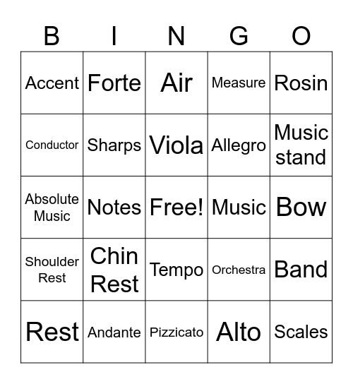 Orchestra Bingo Card