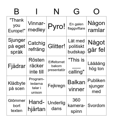 Eurovision 2025 Bingo Card