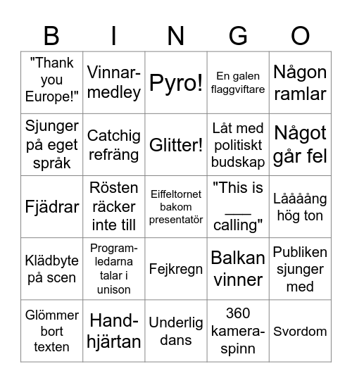 Eurovision 2025 Bingo Card