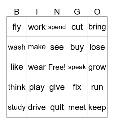 Ask question verbs Bingo Card