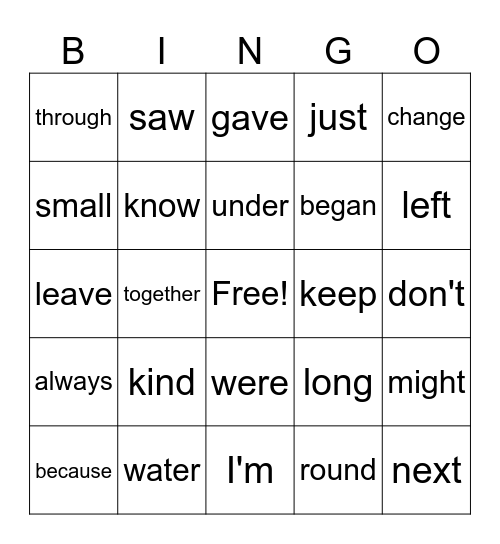 2nd 100 Fast Words Bingo Card