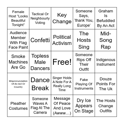 Eurovision Bingo Card