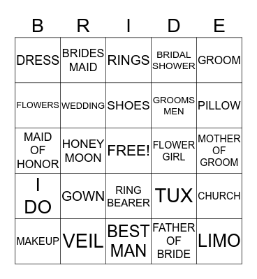 Ashley's Bridal Shower Bingo Card