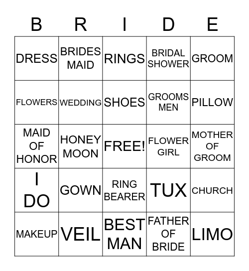 Ashley's Bridal Shower Bingo Card