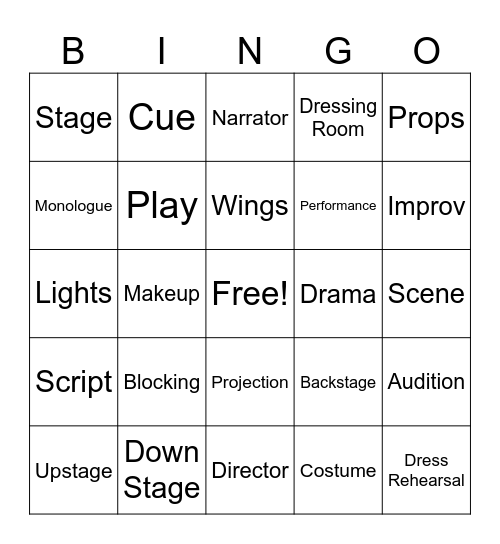 Theatre Bingo Card