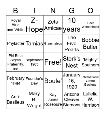 Zeta Bingo Card