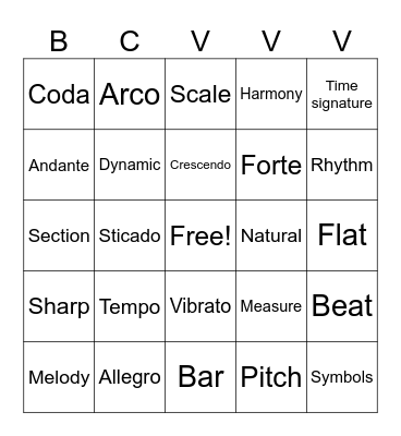 Vocab Bingo Card