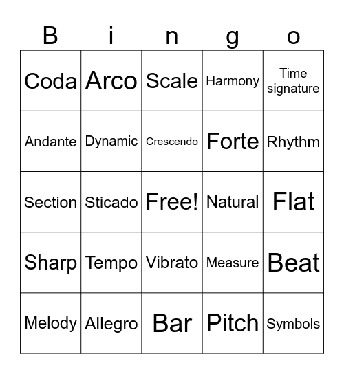 Vocab Bingo Card