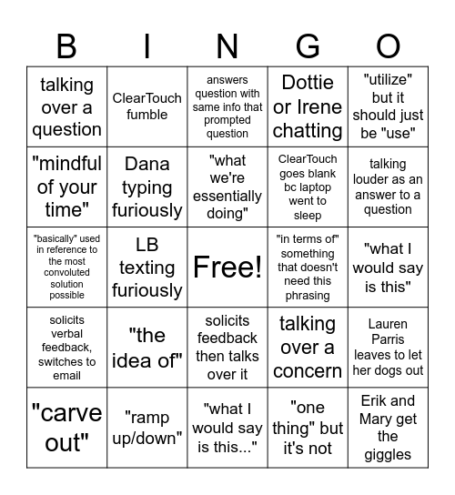 MS meeting mania Bingo Card