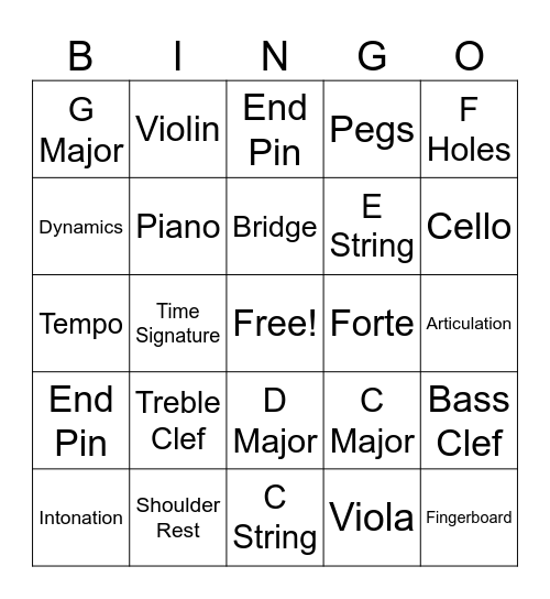 Orchestra Bingo Card