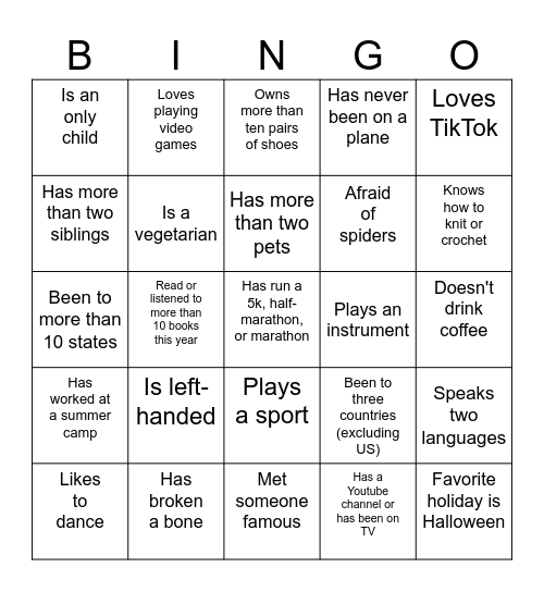 People Bingo! Bingo Card