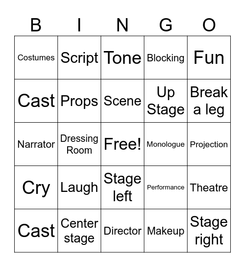 Theatre bingo Card