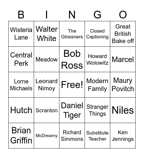 TRingo! TV #7 Bingo Card