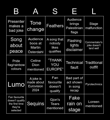 Eurovision 2025 Bingo Card