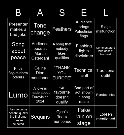 Eurovision 2025 Bingo Card