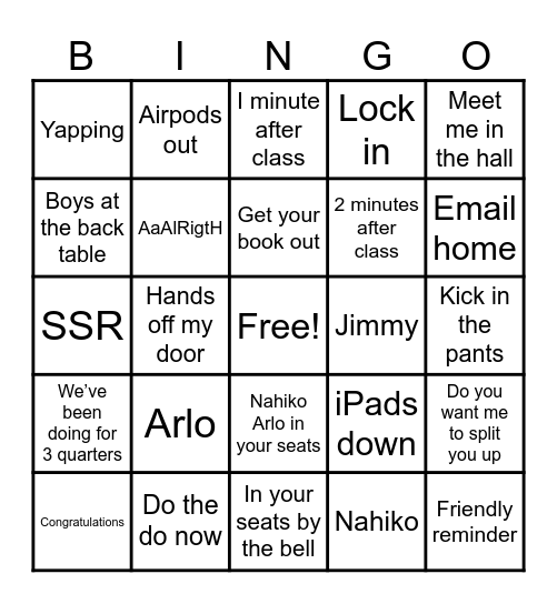 Ms. Small Bingo Card