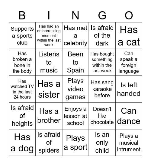 Personal Bingo Card