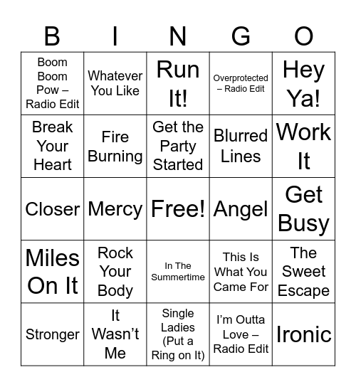 2000s Music Bingo Round #1 Bingo Card