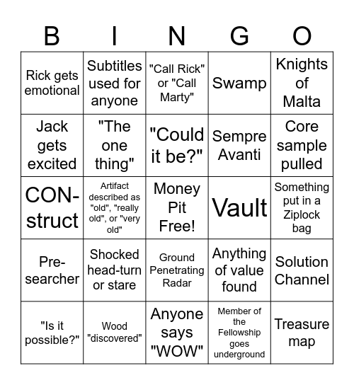 Curse of Oak Island Bingo Card