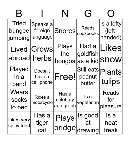 People Bingo Card