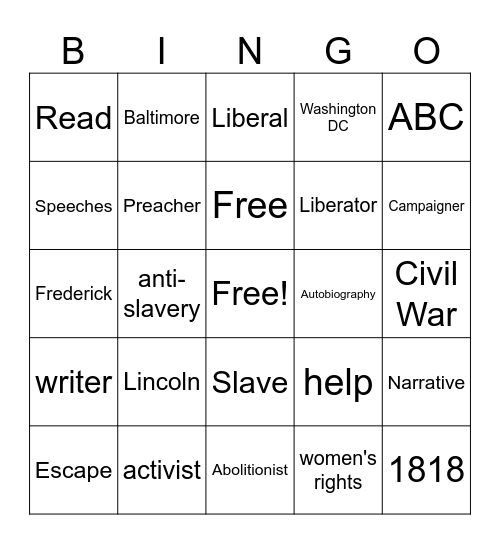 Frederick Douglass Bingo Card