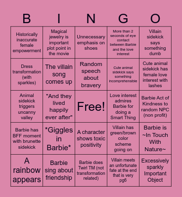 Barbie Movie Bingo Chart Bingo Card