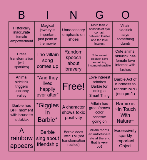 Barbie Movie Bingo Chart Bingo Card