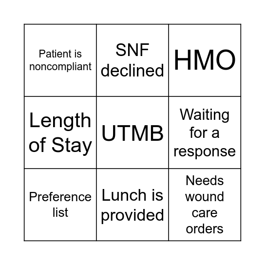 Case Management Bingo Card