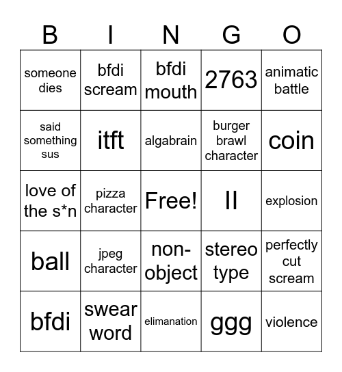 out of context  object shows bingo Card