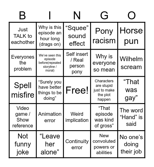 MLP Bingo Card