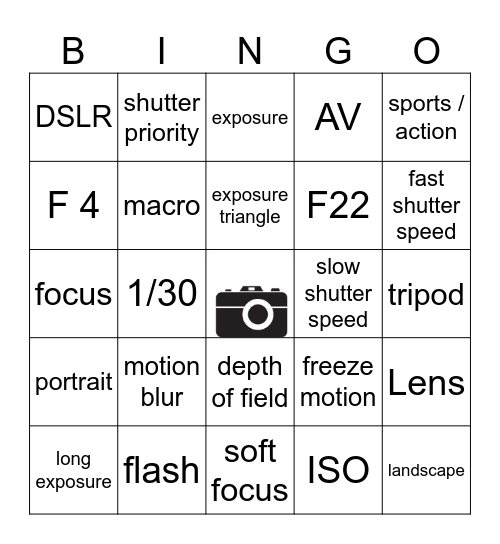 Exposure Triangle Bingo Card