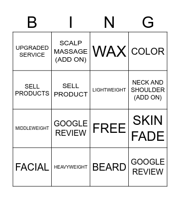"Barbering Bingo" Bingo Card