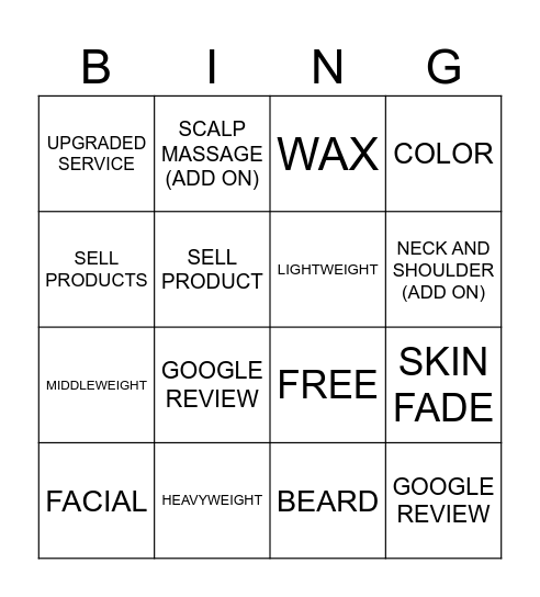 "Barbering Bingo" Bingo Card