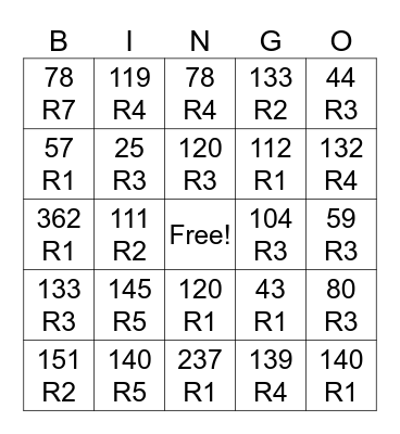 Division Bingo! Bingo Card