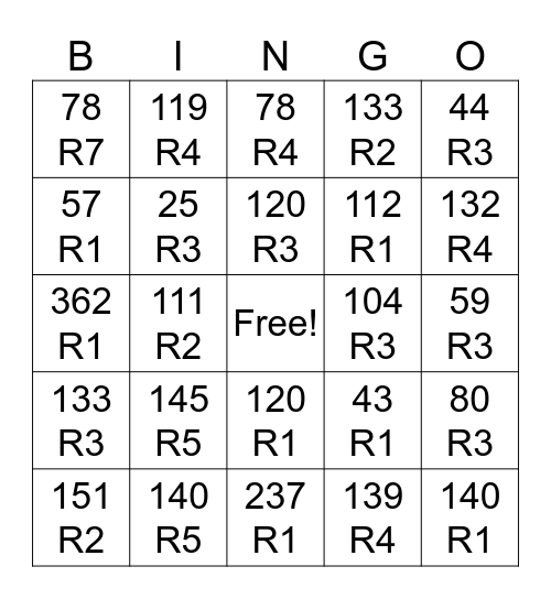 Division Bingo! Bingo Card