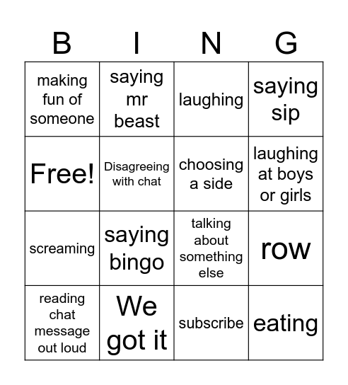 Bingo Bingo Card